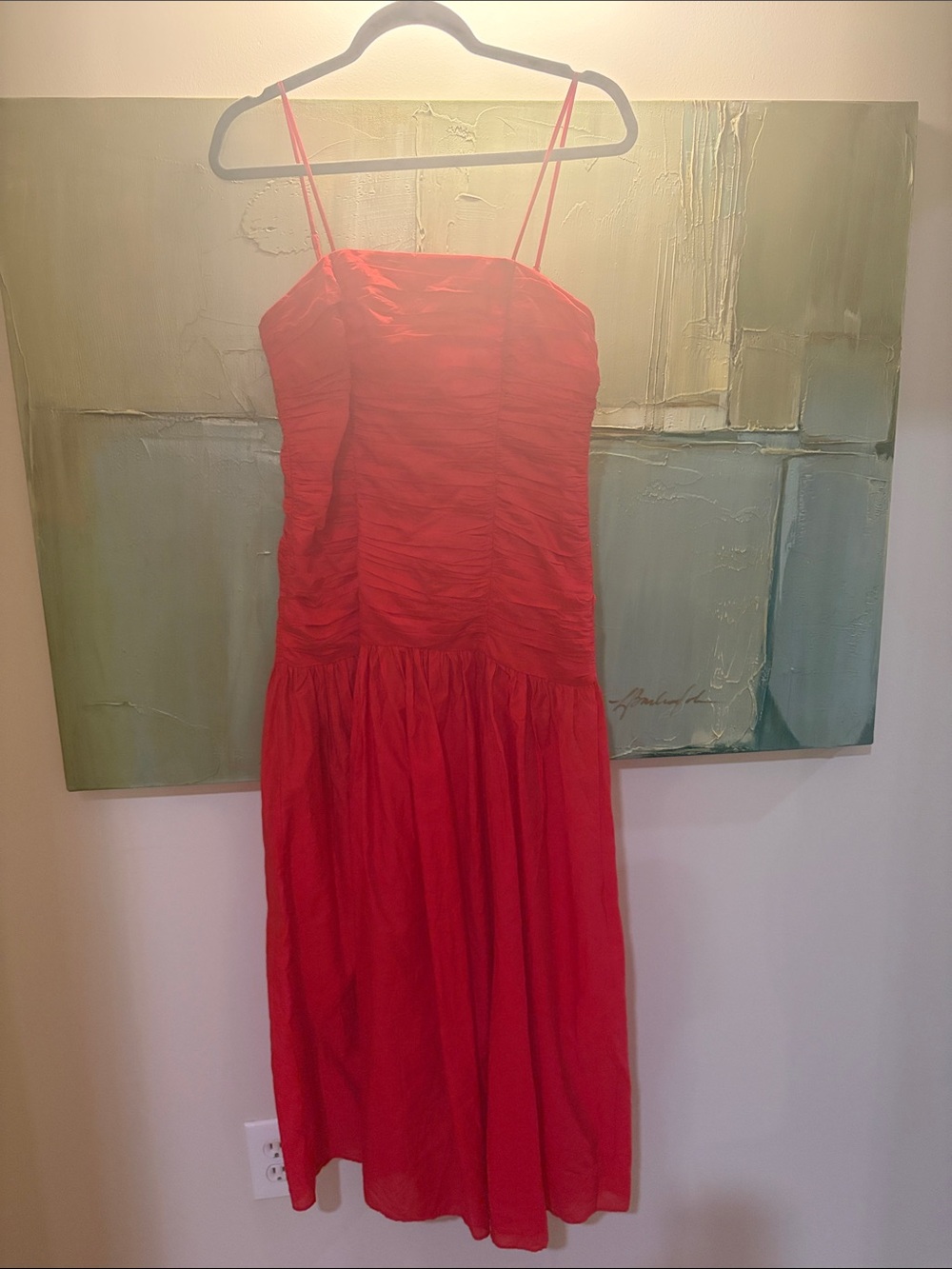 H&M Red Ruched drop waist maxi